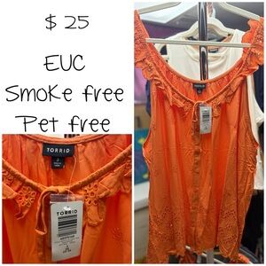 Torrid Orange Sleeveless Ruffled Blouse
